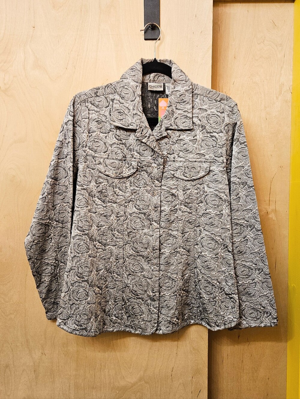 90s Chico's Silver Textured Floral Print Jacket